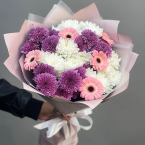 Букет "Настроение" из хризантем и гербер в Коломне