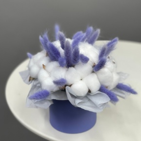 Композиция в шляпной коробке мини из хлопка и лагуруса в Коломне