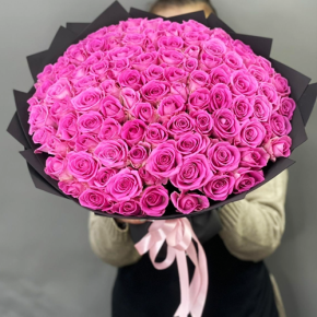 Букет 101 розовой розы Кения (40 см) в Коломне
