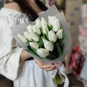 Букет из 15 белых тюльпанов в Коломне