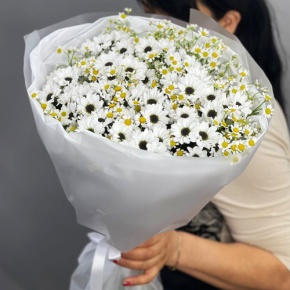 Букет "Понарошку" из хризантем сантини и ромашек в Коломне