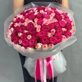 Букет из 101 розы Шангрила и Джумилия микс (50 см) в Коломне