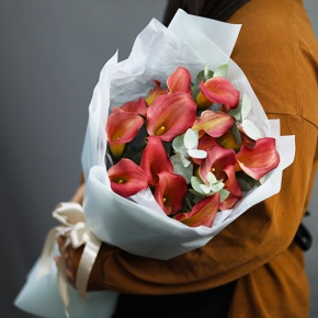 Букет из 17 нежных калл с эвкалиптом в Коломне