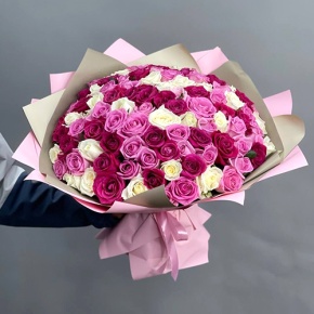 Букет 101 розы розовый микс (40 см) в Коломне