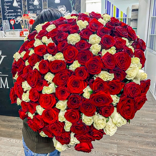 Букет 151 роза красный и белый микс (60 см) в Коломне